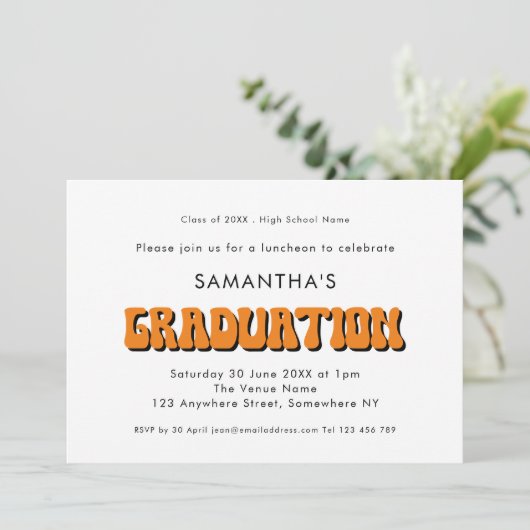 Retro  Oranje Typografie GraduPartij Kaart (Staand voorkant)