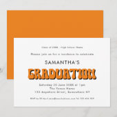 Retro  Oranje Typografie GraduPartij Kaart (Voorkant / Achterkant)