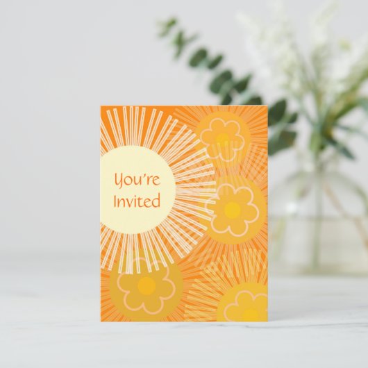 Retro Oranje uitnodiging (Staand voorkant)