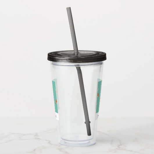 Retro Oranje vogels op afbeelding van vogelbomen Acryl Drinkbeker (Links)