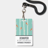 Retro Oranje vogels op afbeelding van vogelbomen Badge (Achterkant met lanyard)