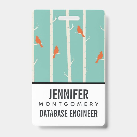 Retro Oranje vogels op afbeelding van vogelbomen Badge (Voorzijde)