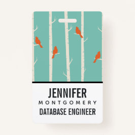 Retro Oranje vogels op afbeelding van vogelbomen Badge