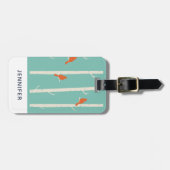 Retro Oranje vogels op afbeelding van vogelbomen Bagagelabel (Voorkant horizontaal)