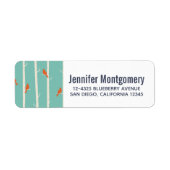 Retro Oranje vogels op afbeelding van vogelbomen Etiket (Voorkant)