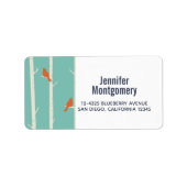 Retro Oranje vogels op afbeelding van vogelbomen Etiket (Voorkant)