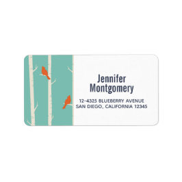 Retro Oranje vogels op afbeelding van vogelbomen Etiket