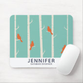 Retro Oranje vogels op afbeelding van vogelbomen Muismat (Met muis)