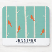 Retro Oranje vogels op afbeelding van vogelbomen Muismat (Voorkant)