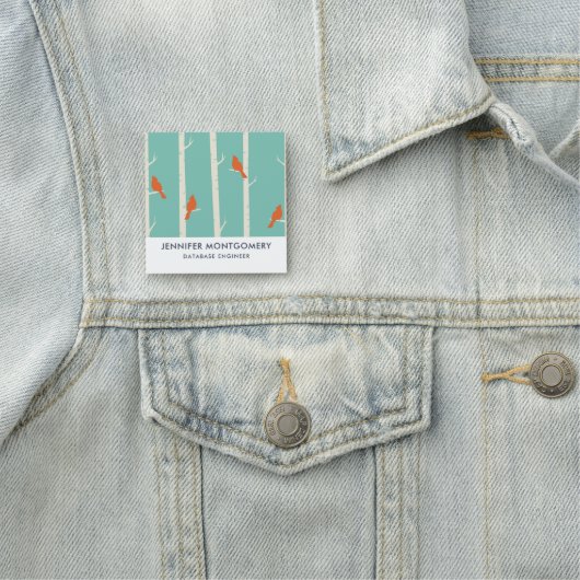 Retro Oranje vogels op afbeelding van vogelbomen Naamplaatje (In situ)