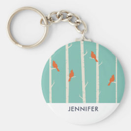 Retro Oranje vogels op afbeelding van vogelbomen Sleutelhanger