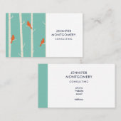 Retro Oranje vogels op afbeelding van vogelbomen Visitekaartje (Voorkant / Achterkant)