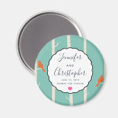 Retro Oranje Vogels op Berkenbomen Trouw Dank Magneet (Voorkant / Achterkant)