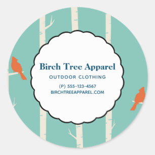 Retro Oranje vogels op Birch Trees Business Ronde Sticker