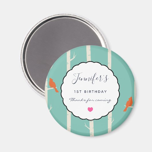 Retro Oranje vogels op vogelbomen Bedankt Magneet (Voorkant / Achterkant)