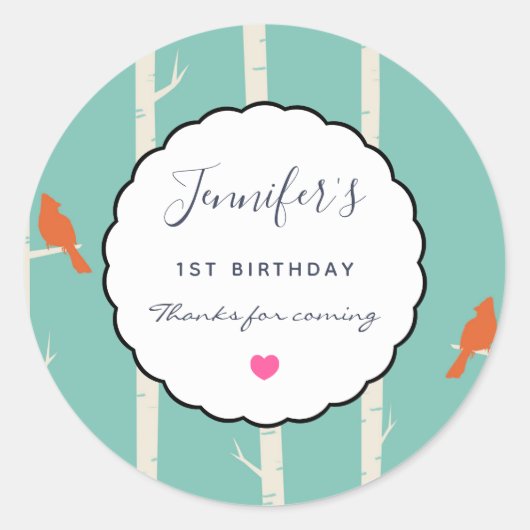 Retro Oranje vogels op vogelbomen Bedankt Ronde Sticker (Voorkant)