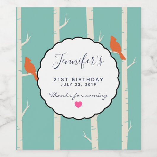 Retro Oranje vogels op vogelbomen Bedankt Wijn Etiket (Enkel label)