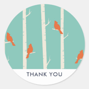 Retro Oranje vogels op vogelbomen Hartelijk dank Ronde Sticker