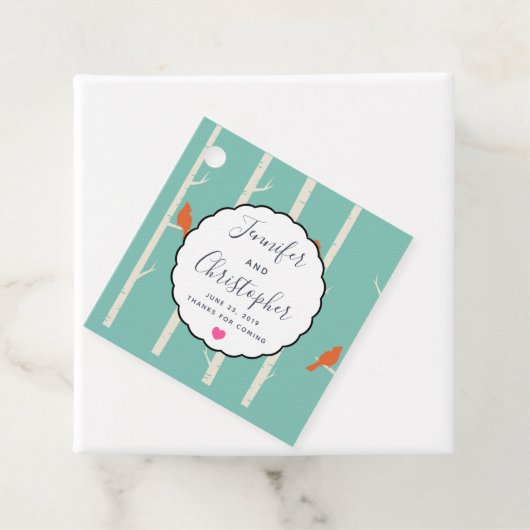 Retro Oranje vogels op vogelbomen Wedding Bedankt Bedankjes Labels (In situ)