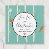 Retro Oranje vogels op vogelbomen Wedding Bedankt Bedankjes Labels (Voorkant)