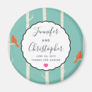 Retro Oranje vogels op vogelbomen Wedding Bedankt Magneet