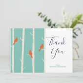 Retro Oranje vogels op vogelboom Dank je Bedankkaart (Staand voorkant)