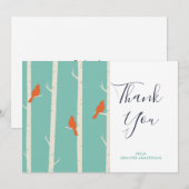 Retro Oranje vogels op vogelboom Dank je Bedankkaart (Voorkant / Achterkant)