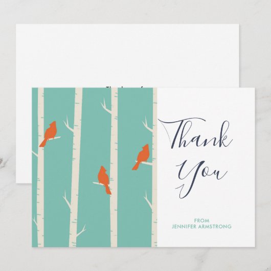 Retro Oranje vogels op vogelboom Dank je Bedankkaart (Voorkant / Achterkant)