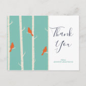 Retro Oranje vogels op vogelboom Dank je Briefkaart (Voorkant)