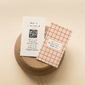 Retro Oranje Wavy geruite trendy Boho QR-code Visitekaartje