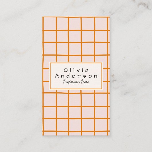 Retro Oranje Wavy geruite trendy Boho QR-code Visitekaartje (Voorkant)