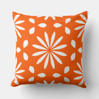 Retro Oranje Witte Geometrische Bloem Kussen