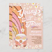 Retro Oranje Young Wild en drie 3e verjaardag Kaart (Voorkant / Achterkant)