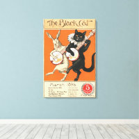 Retro Oranje Zwarte Kat Witte Konijn Banjo Kunst