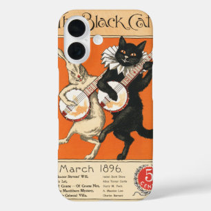 Retro Oranje Zwarte Kat Witte Konijn Banjo Kunst iPhone 16 Hoesje