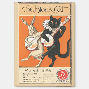 Retro Oranje Zwarte Kat Witte Konijn Banjo Kunst Magneet