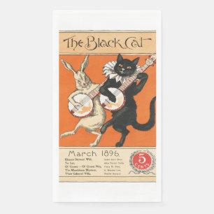 Retro Oranje Zwarte Kat Witte Konijn Banjo Kunst Servet