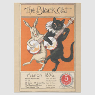 Retro Oranje Zwarte Kat Witte Konijn Banjo Kunst Tissuepapier