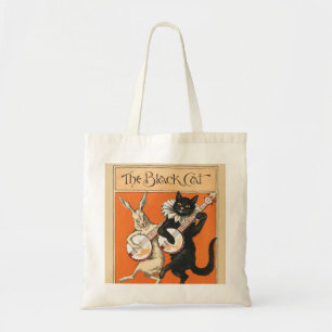 Retro Oranje Zwarte Kat Witte Konijn Banjo Kunst Tote Bag