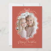 Retro Oranjerode en Roze Golvend Foto Feestdagenkaart (Voorkant)