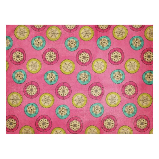 Retro Orb Snowflakes op roze tablet Tafelkleed (Voorkant (Horizontaal))