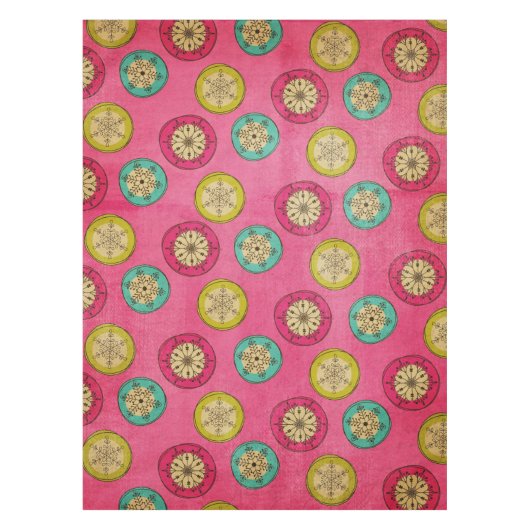 Retro Orb Snowflakes op roze tablet Tafelkleed (Voorkant)