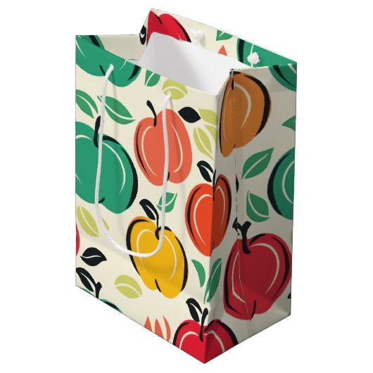 Retro Orchard Harvest Mid-Century Modern Fruit Medium Cadeauzakje (Voorkant Gekanteld)