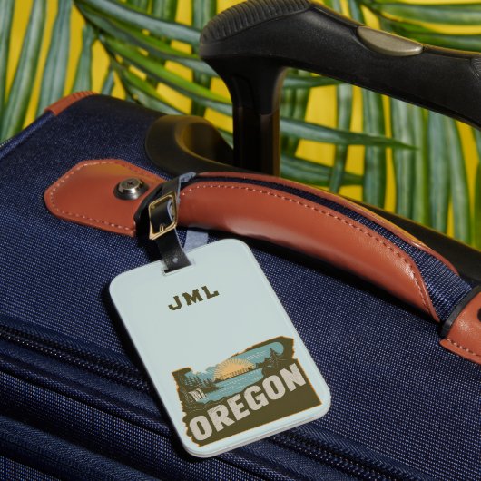 Retro Oregon silhouet monogram Bagagelabel (Voorkant Insitu 1)