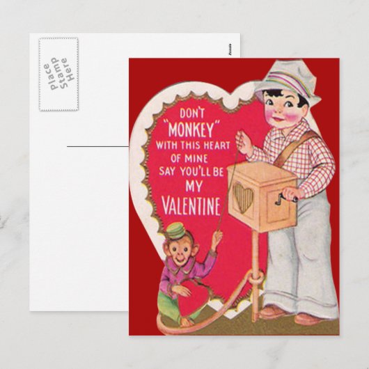  Retro Organ Grinder Valentijn Kaart (Voorkant / Achterkant)