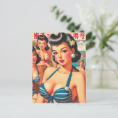Retro Oriental Beach Meisjes Briefkaart (Staand voorkant)