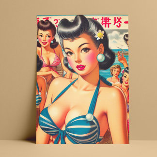Retro Oriental Beach Meisjes Briefkaart