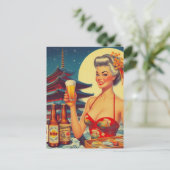 Retro Oriental Beer Girl Briefkaart (Staand voorkant)