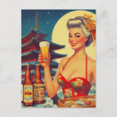 Retro Oriental Beer Girl Briefkaart (Voorkant)