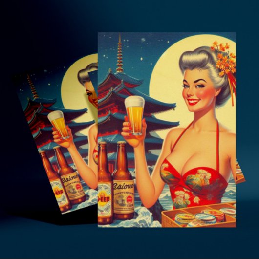 Retro Oriental Beer Girl Briefkaart